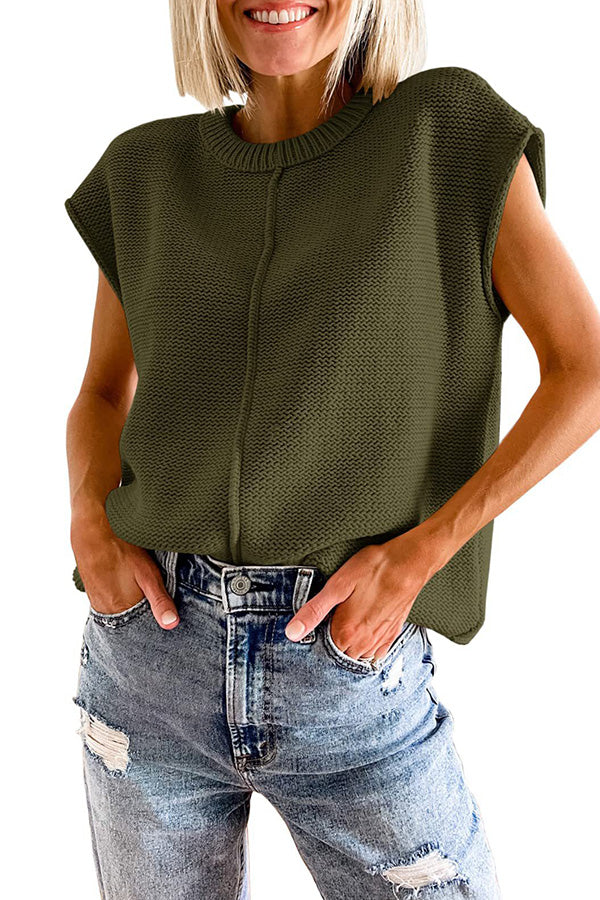 Casual round neck loose knitted pullover sweater Green