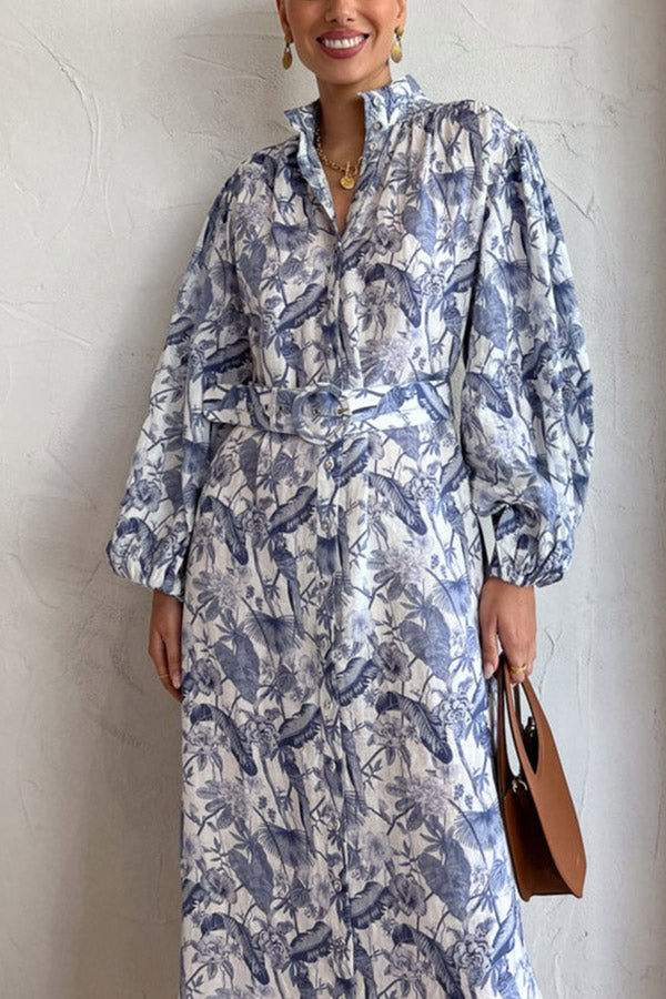 Transform Your Wardrobe Jungle Print Belt Pocketed Shirt Maxi Dress