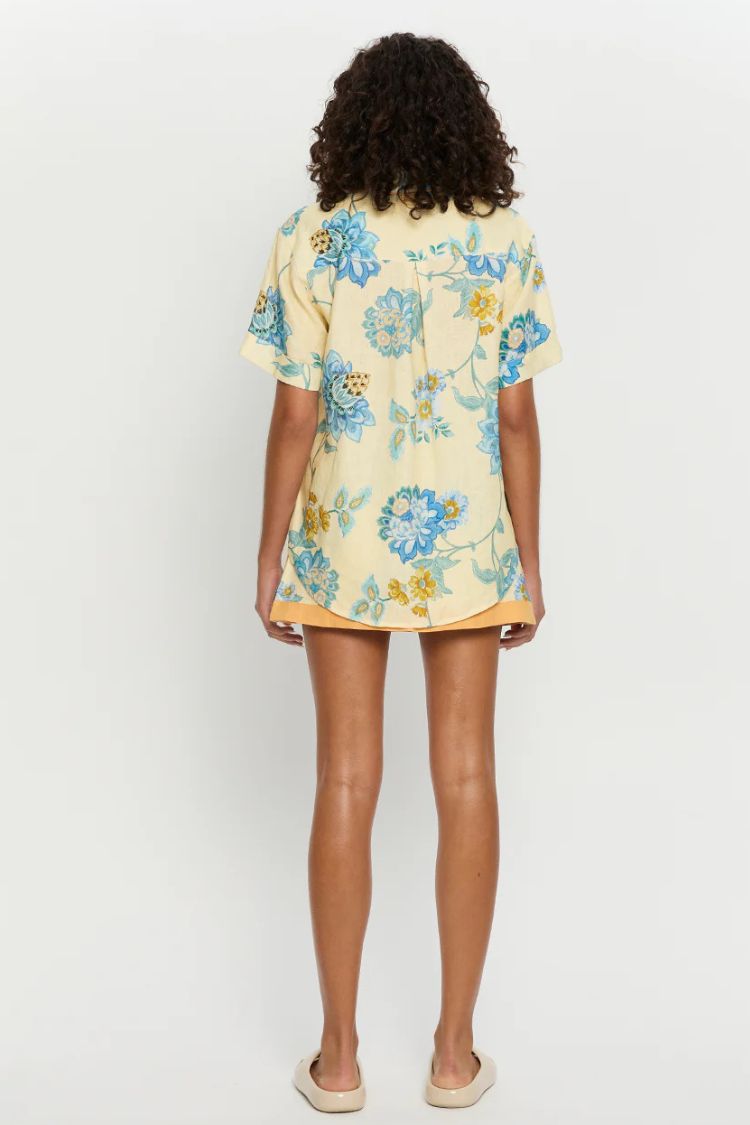 Giselle Linen Blend Floral Print Short Sleeve Shirt and Zipper Mini Skirt Set