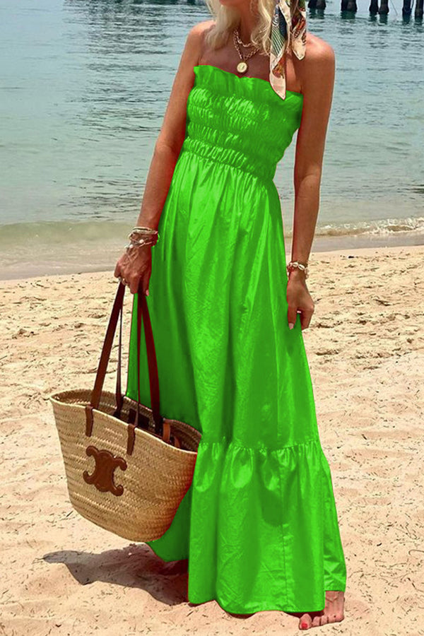Passionate Beach Pleated Bandeau Resort Long Dress Green