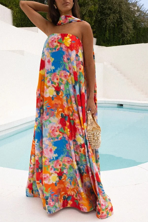 Floral Print Off-The-Shoulder Loose Holiday Maxi Dress