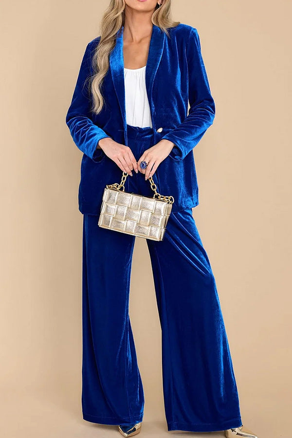 Elegant Lapel Velvet One Button Blazer Pant Set