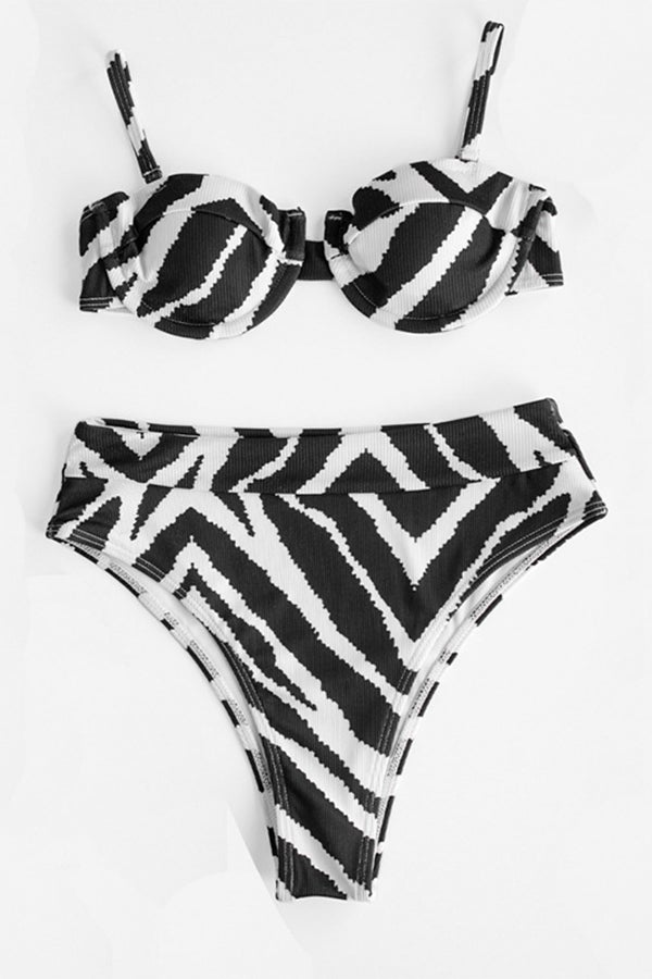 Graphic Print Contrast Bikini Black