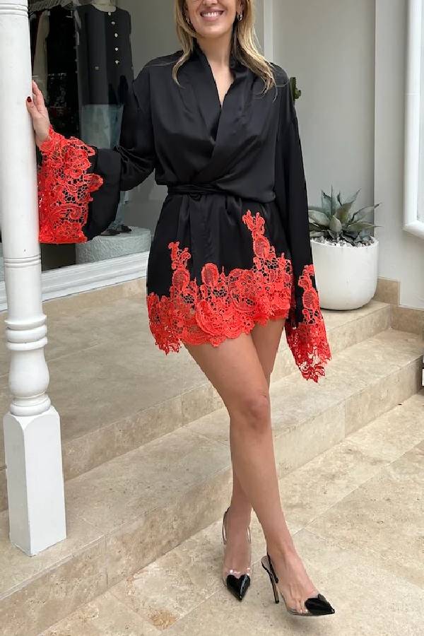 Rio Robe Black Orange Lace Black