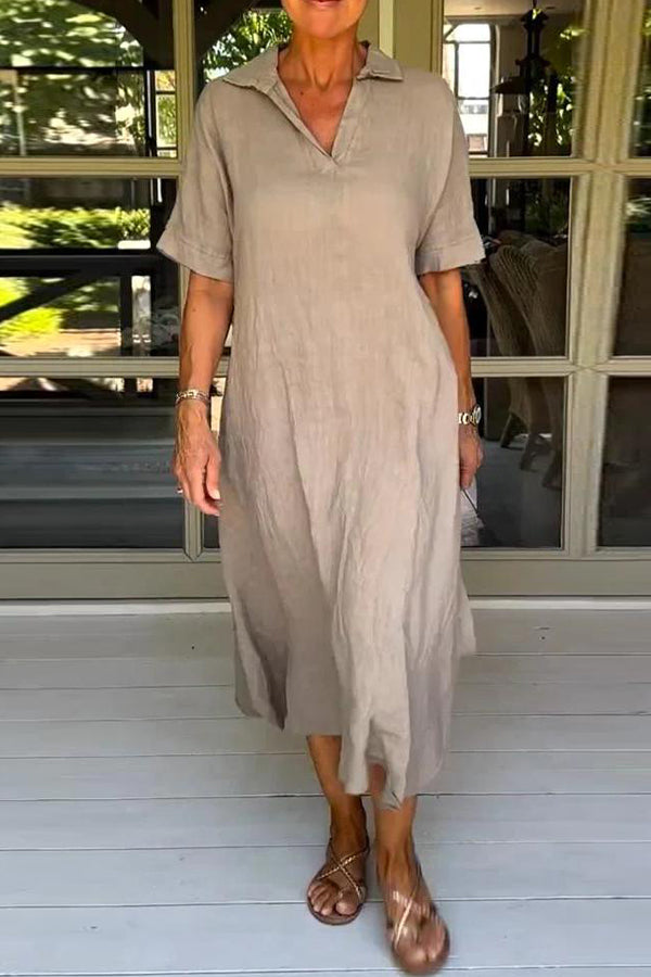 Classy Plain Half Sleeve Midi Dress Khaki