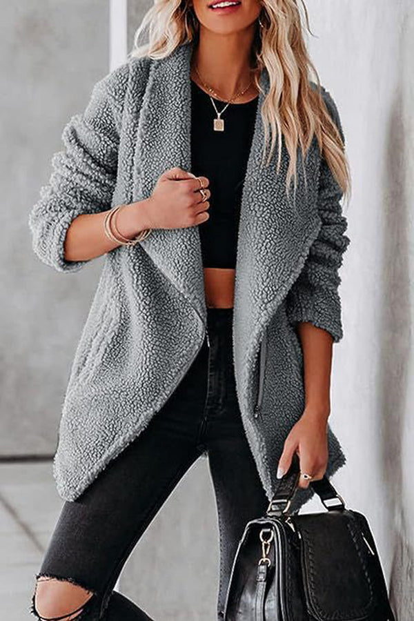 Fashion casual lambskin jacket with zipper pockets and grain velvet jacket dark gray