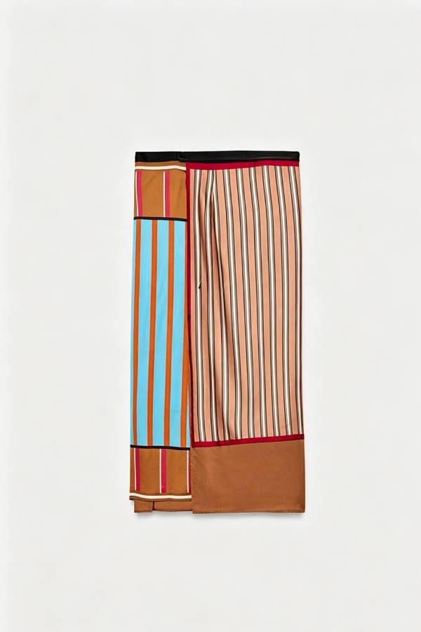 Fun Pairings Satin Colorblock Striped Print Wrap Tie-up Midi Skirt