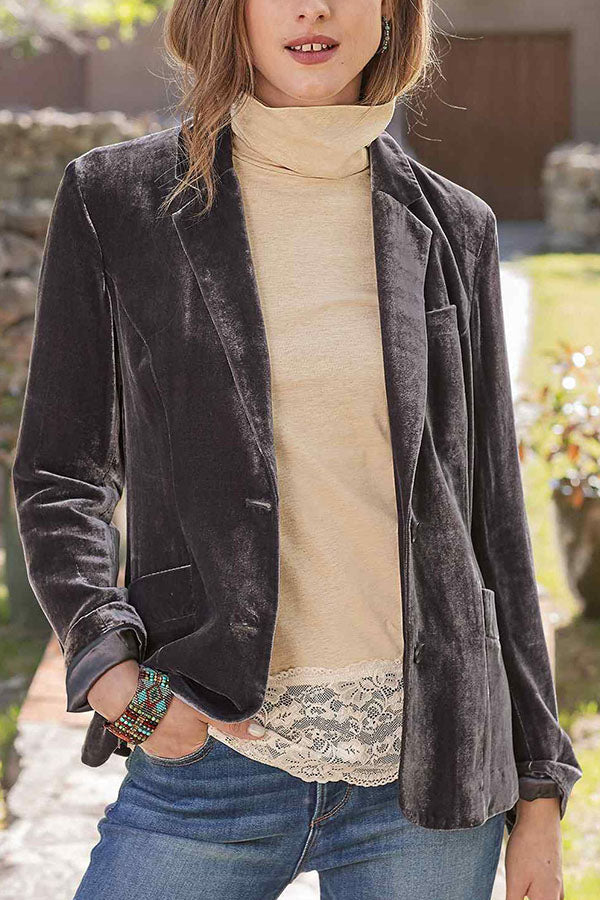 Gold velvet solid color fashion casual suit jacket Khaki