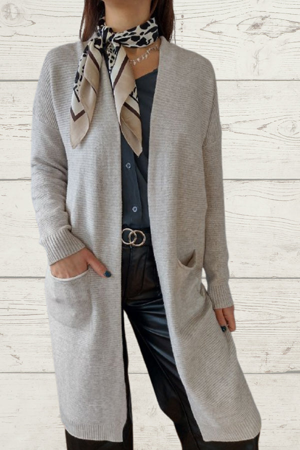 Long Horizontal Knit Tank Top Grey