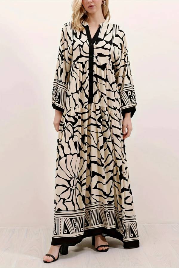 Printed lantern sleeves loose dress