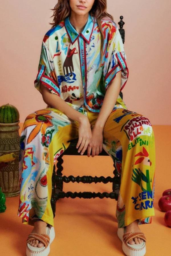 Ensemble de vacances en satin imprimé all-match