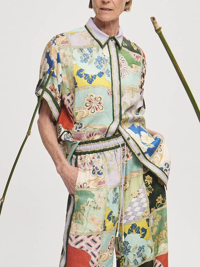 Chemise à imprimé patchwork artisanal vintage