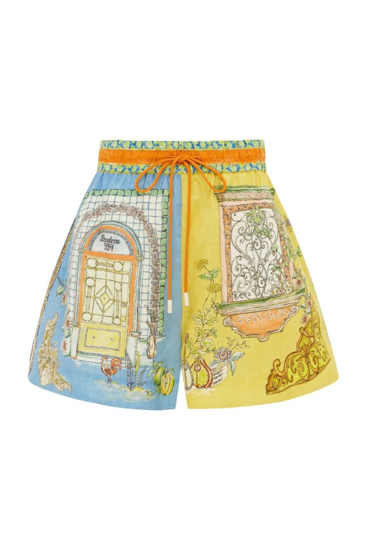 Unique Print Loose Short Sleeve Shirt and Elastic Waist Drawstring Pocket Shorts Set