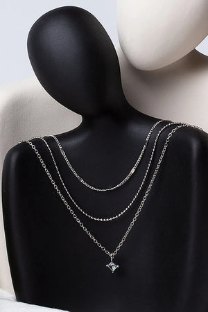 Rhinestone Pendant Layered Chains Alloy Chic Necklace Silver one size