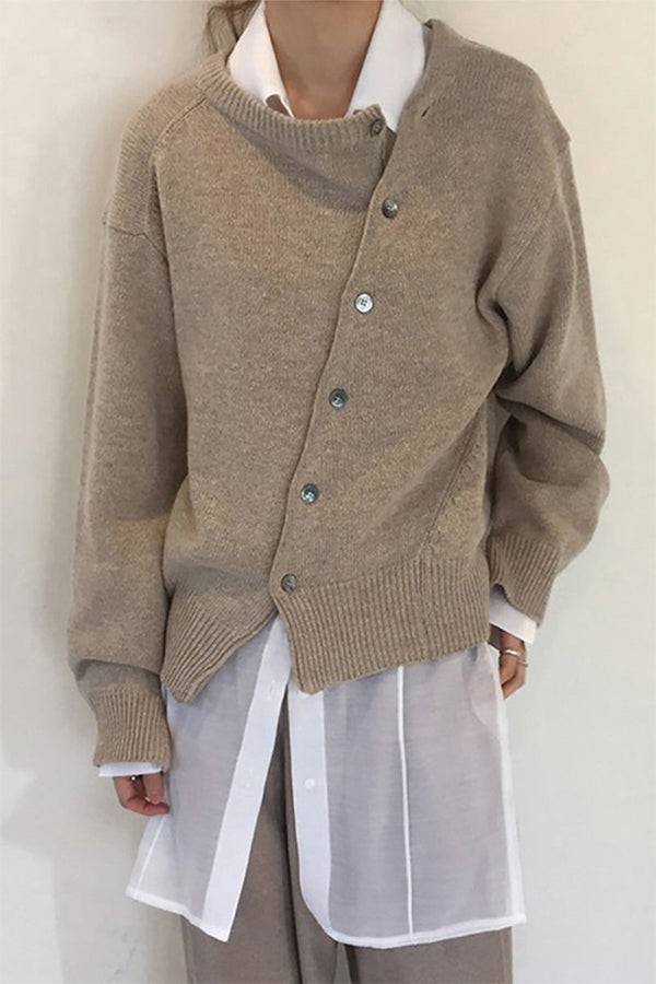 Casual Solid Make Old Buttons O Neck Outerwear Apricot