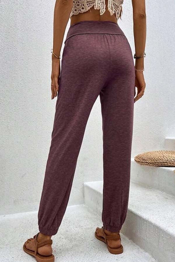 Temperament casual loose pocket high waist trousers