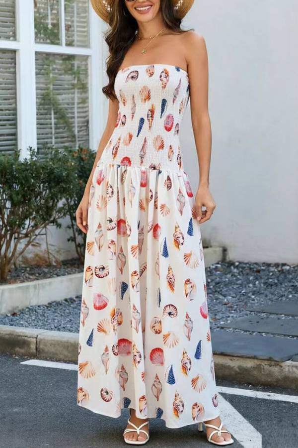 Shell Print Strapless Maxi Dress