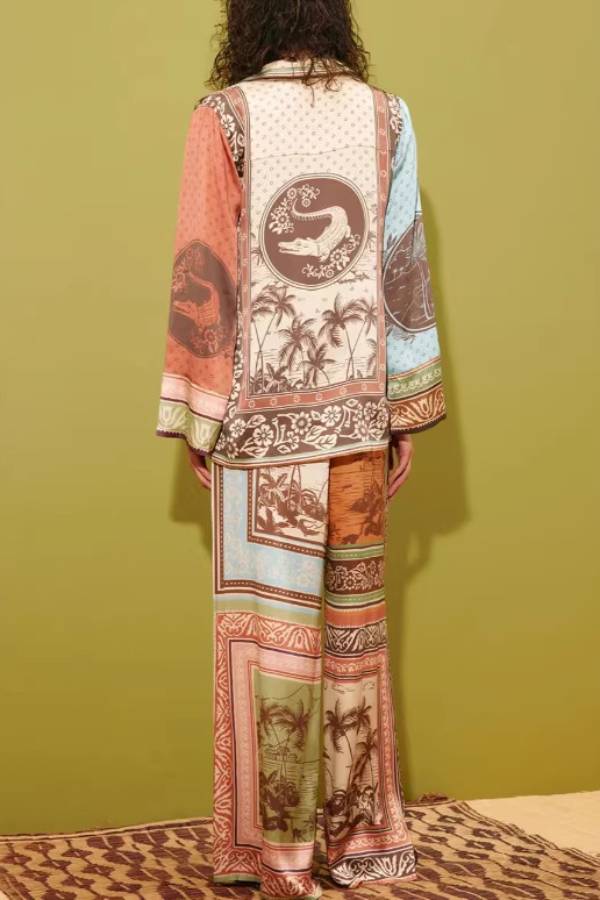 Patchwork Tropical Print Pajama-Style Set
