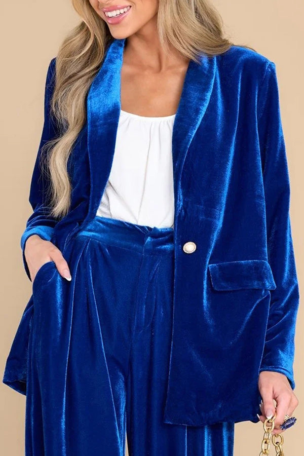 Elegant Lapel Velvet One Button Blazer Pant Set