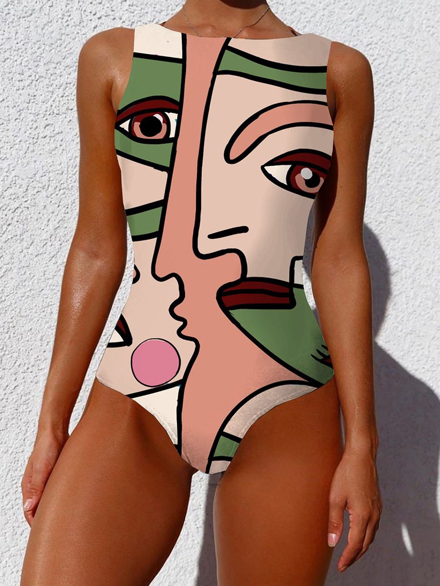Abstract Printed One-Piece Swimsuit Pink