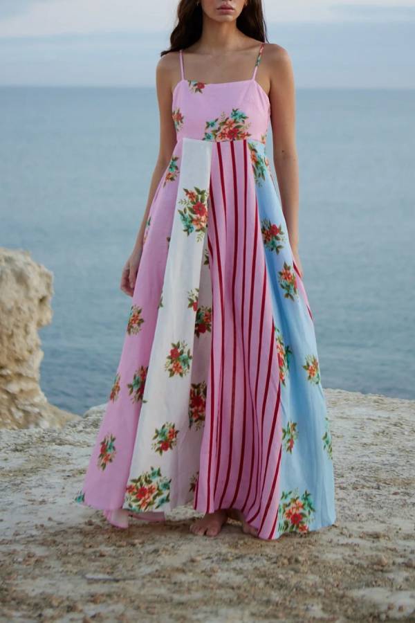 Holiday floral linen swing dress Multicolor