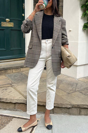 Fashionable stand collar woolen jacket Khaki