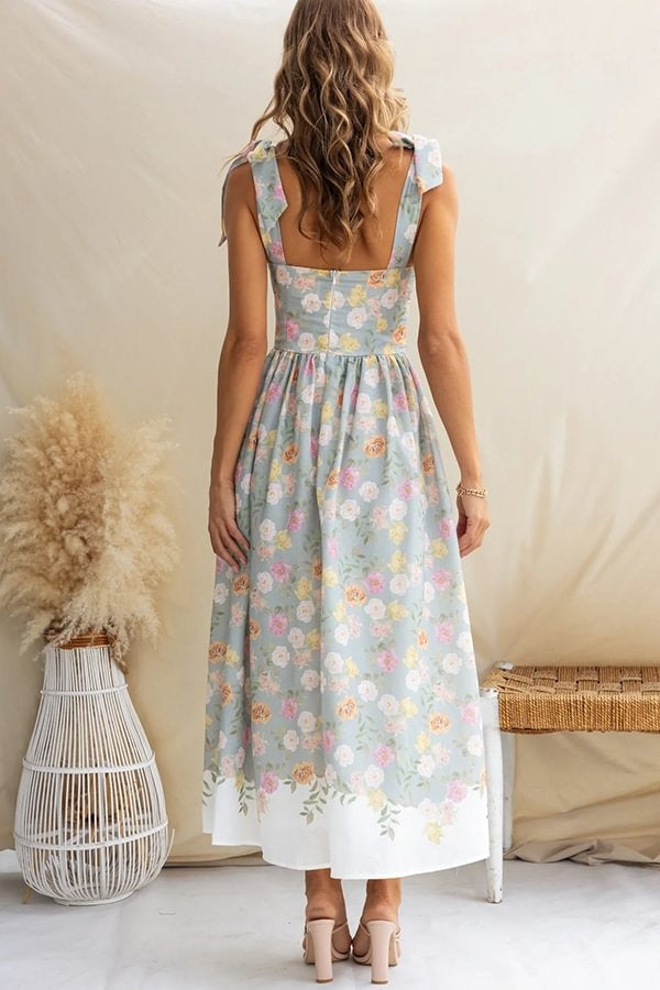 Elegant Floral Print Suspenders Slim Maxi Dress