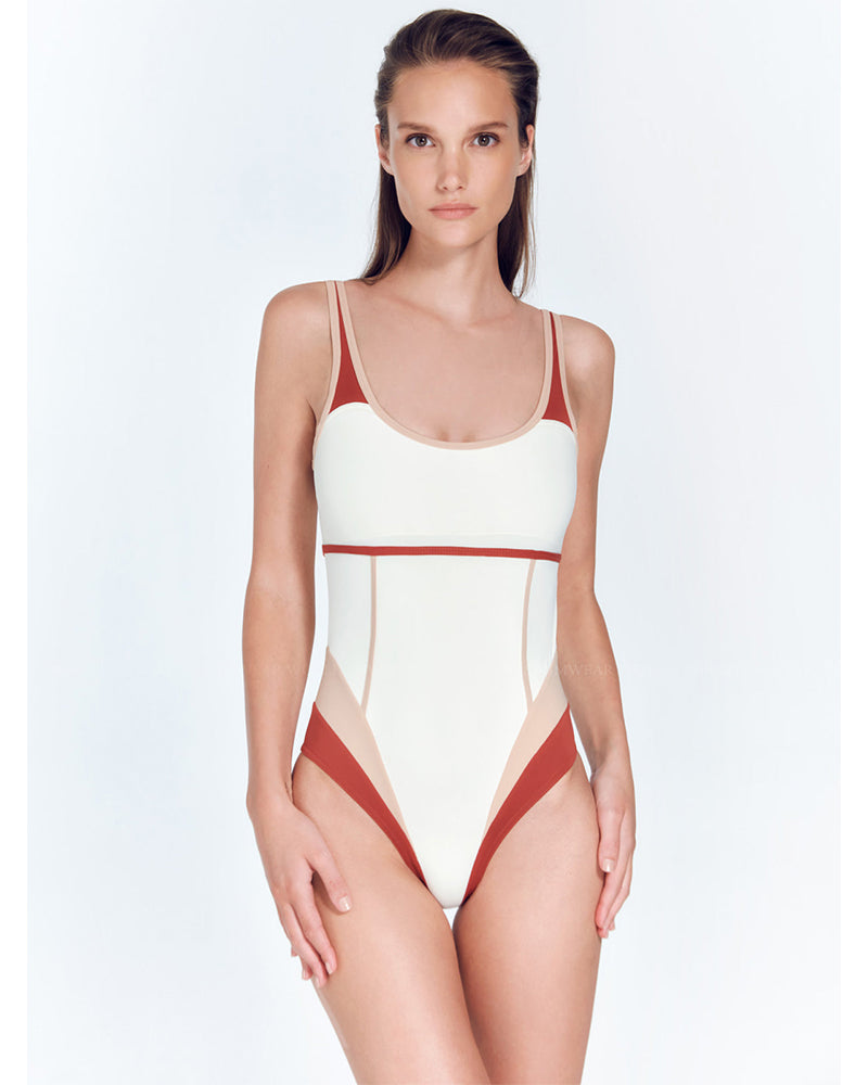 Simple belly-covering slimming backless one-piece swimsuit White