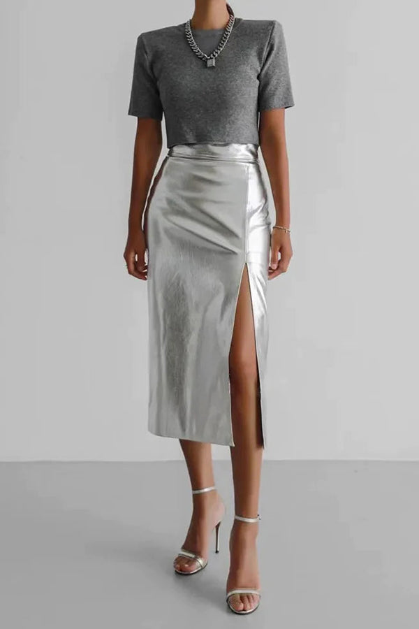 IRIE PU LEATHER SKIRT Silver