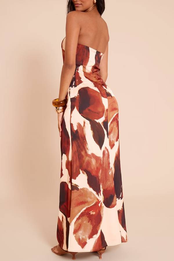 Trägerloses Maxikleid mit abstraktem Print