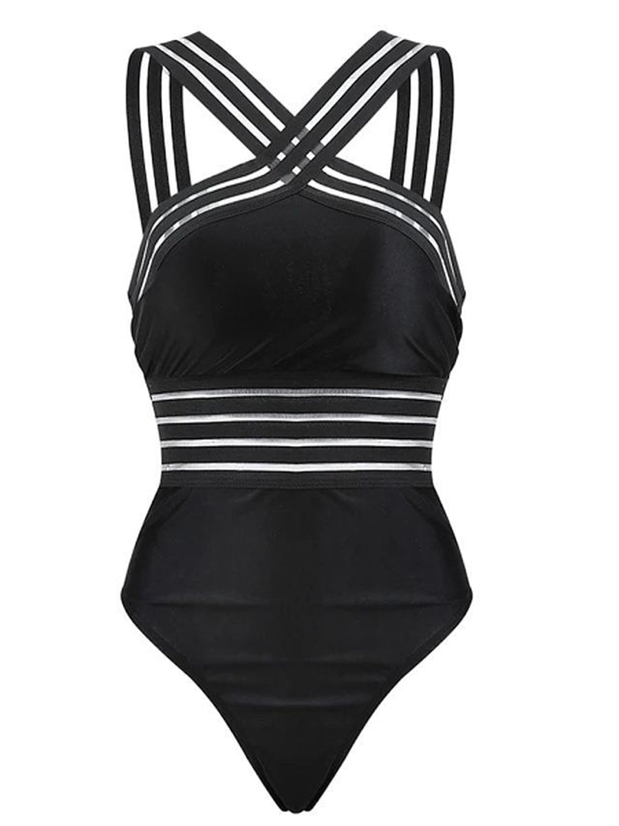 Sheer Stripe One Piece Swimsuit