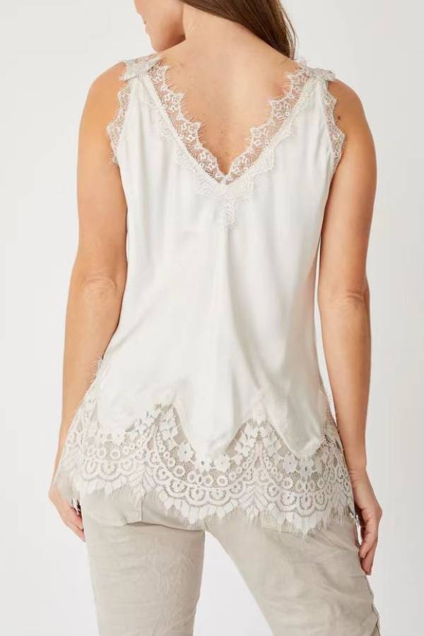 V‑Neck Eyelash Lace Satin Camisole Top