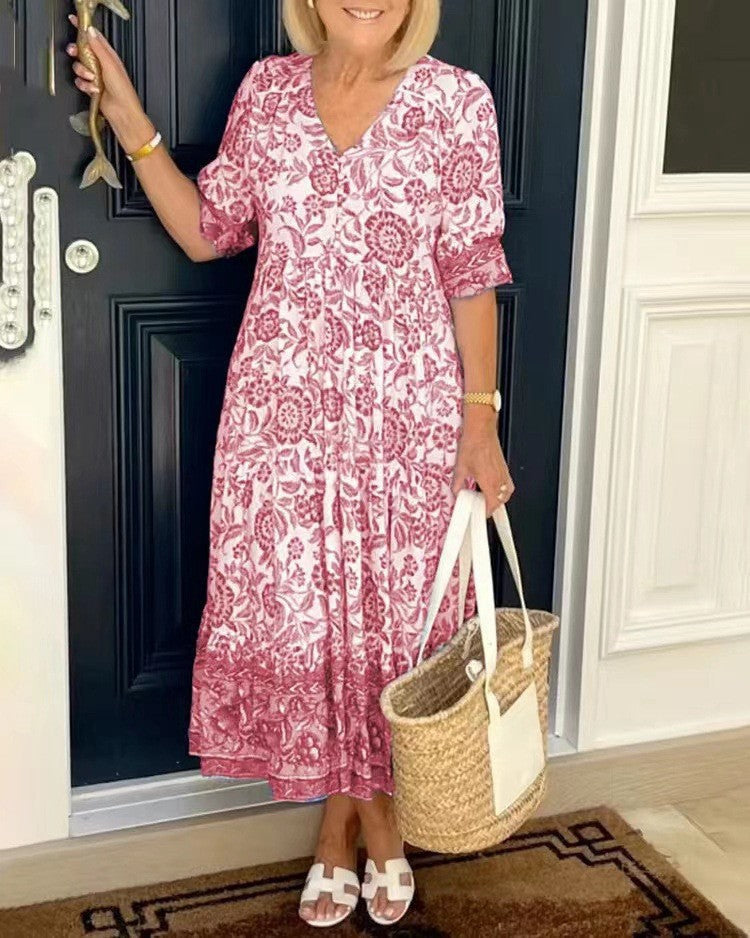 💥2023 Newest 😍V-neck Bohemian Dress👗 Pink
