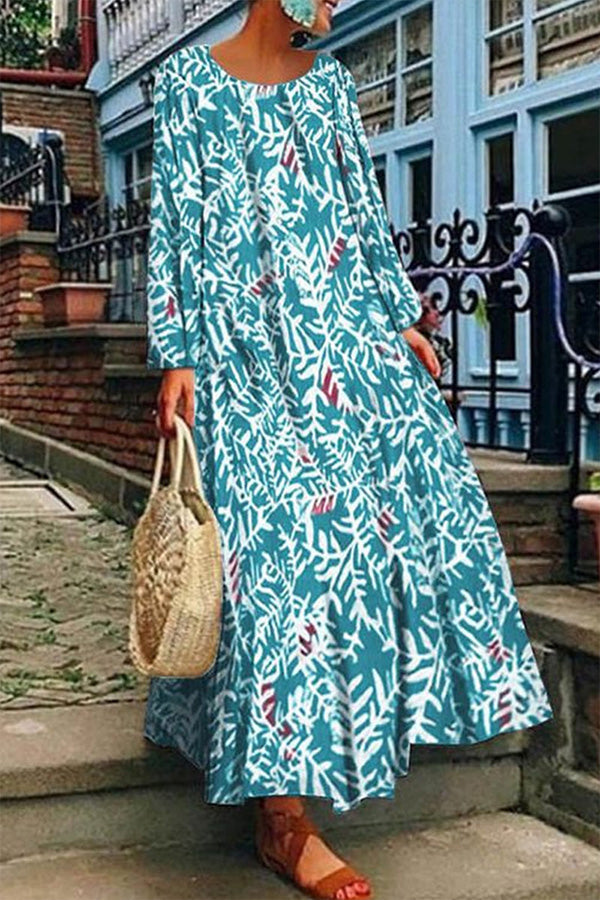 round neck long sleeve loose dress Green