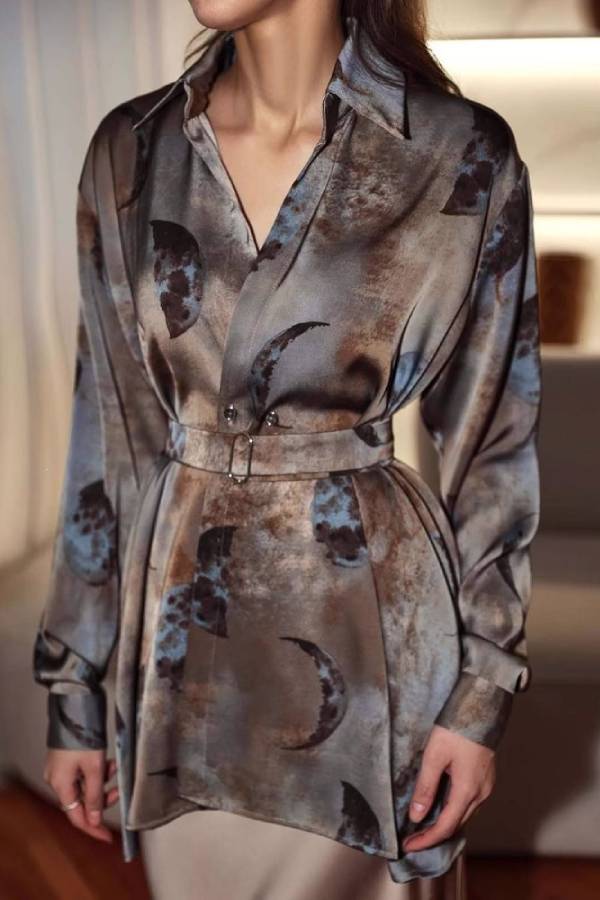 Moon Print Satin Two Piece Set