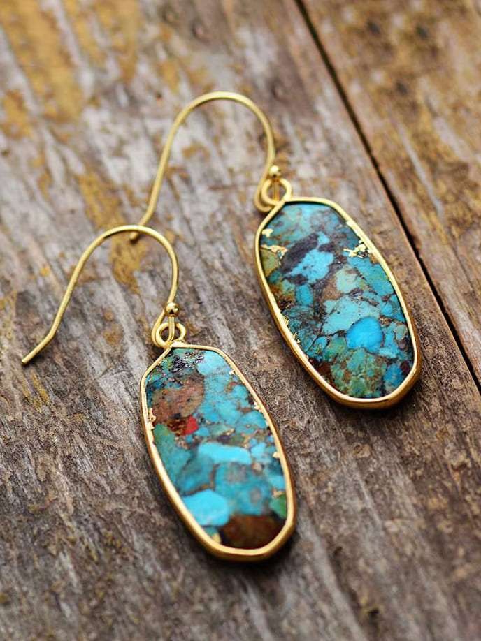 Dhungal Turquoise Drop Earrings - gold Blue one size