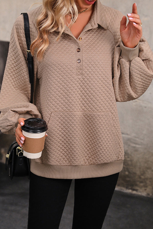 Lapel textured pullover sweatshirt Brown