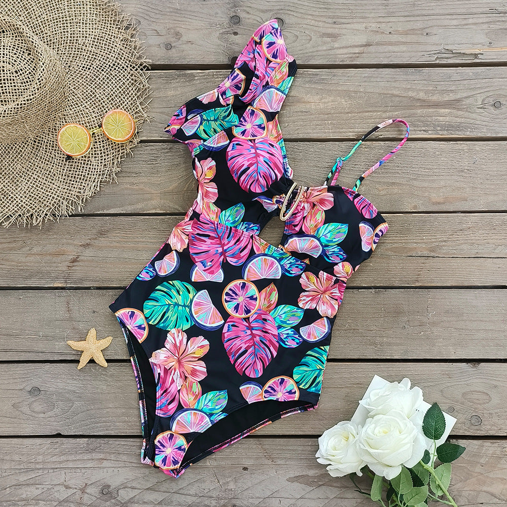 One-shoulder bodycon ruffled swimsuit 9