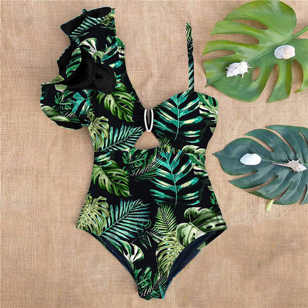 One-shoulder bodycon ruffled swimsuit 6