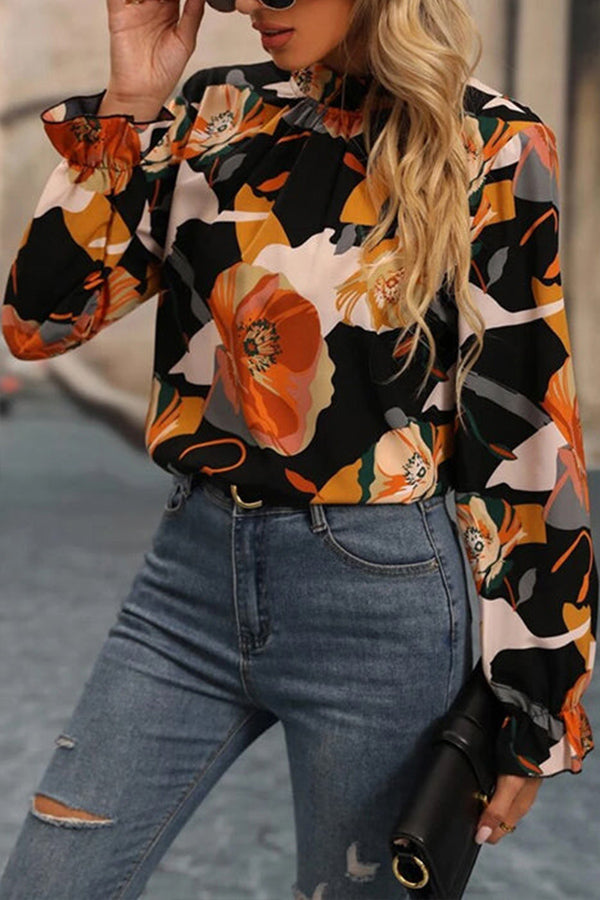 FALLING FOR YOU PRINT LONG SLEEVE TOP Black