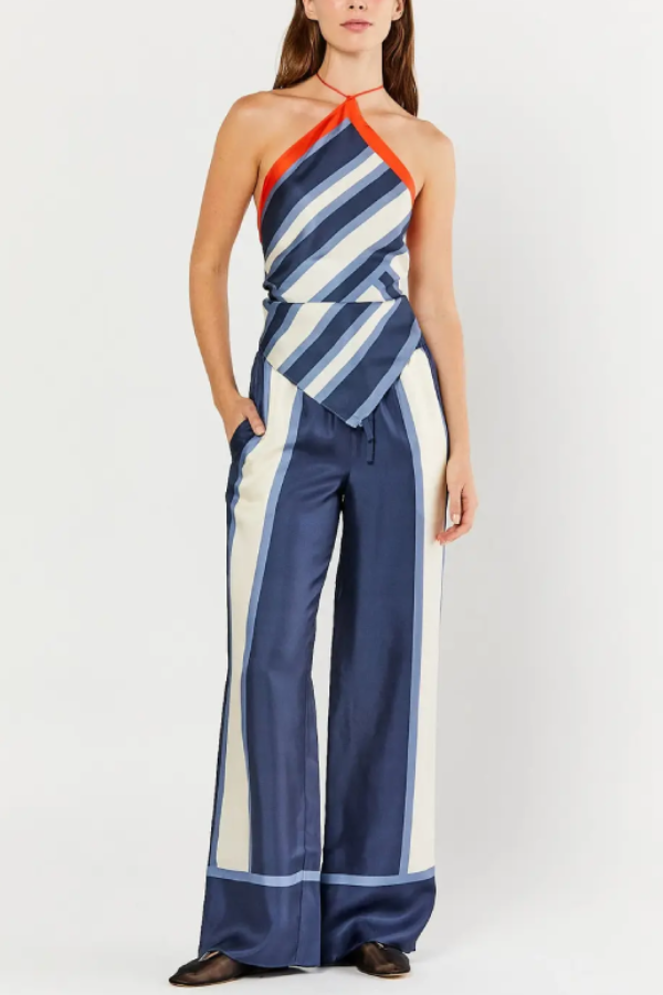 Square Scarf Pants Set Blue