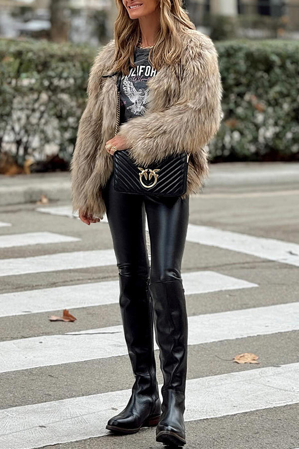 Casual pants small leg PU leather pants Black