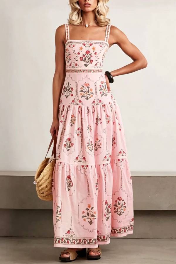 Bohemian Vintage Floral Print Cami Maxi Dress