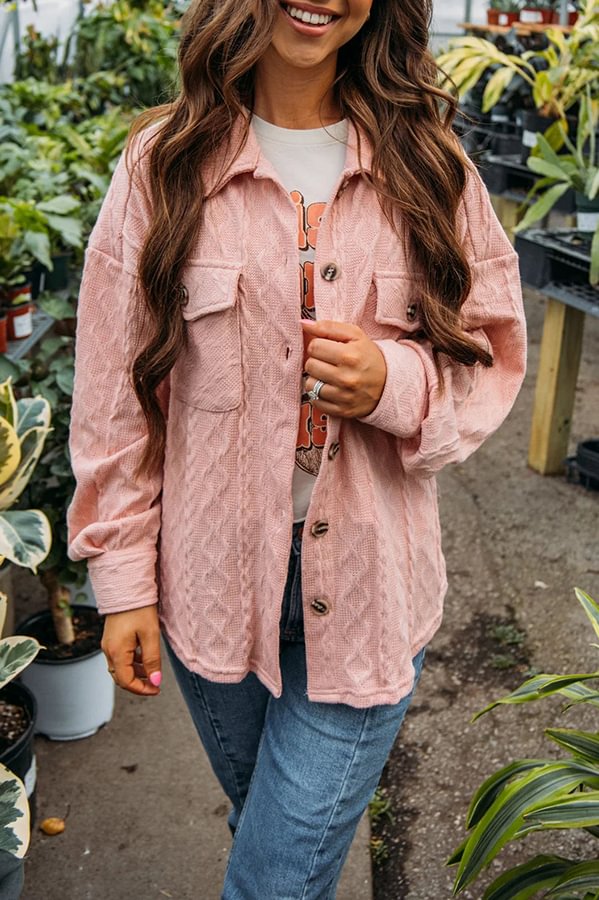Adisse Contrast Leopard Print Pocket Button Denim Coat Pink
