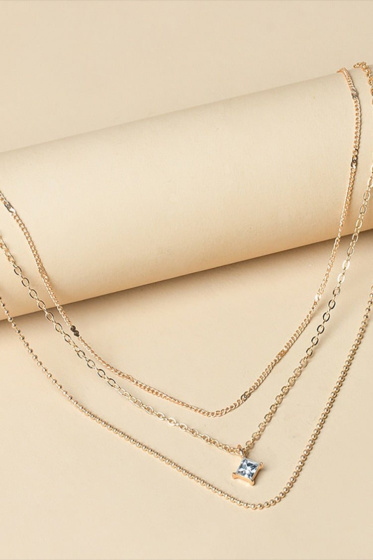 Rhinestone Pendant Layered Chains Alloy Chic Necklace