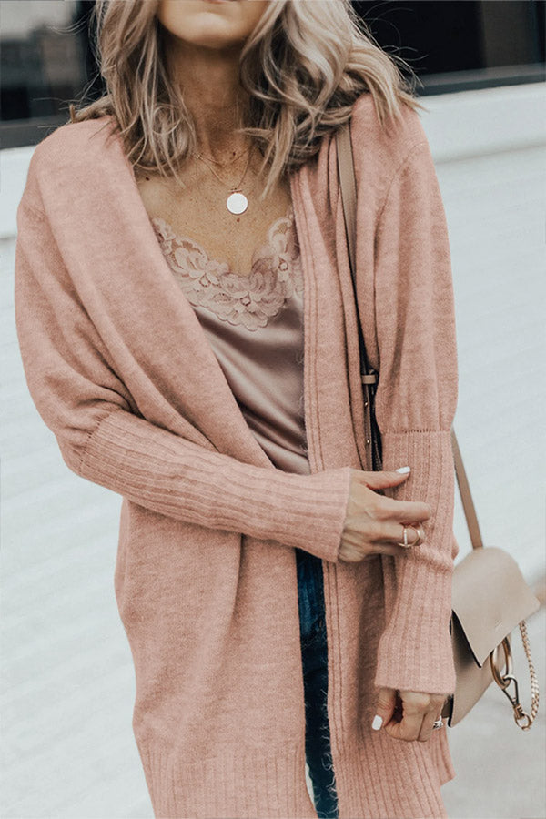 Smoke Gray Ribbed Trim Pocket Long Cardigan SMOKE GRAY