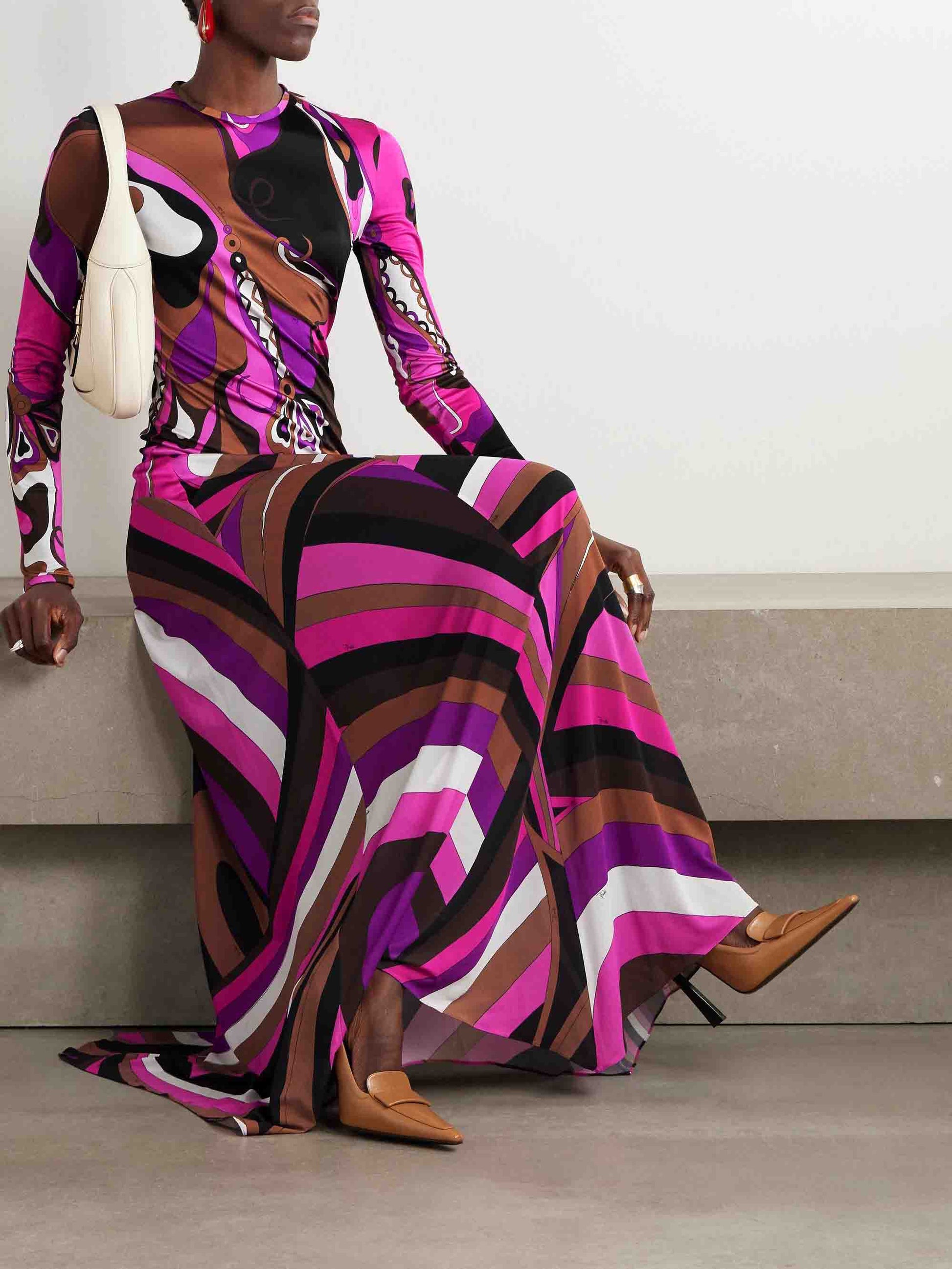 Zartes Maxikleid mit abstraktem Orchideen-Blumendruck