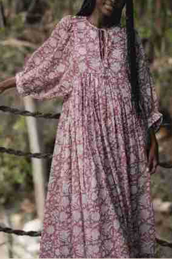 Lantern sleeve V-neck tie floral dress 8