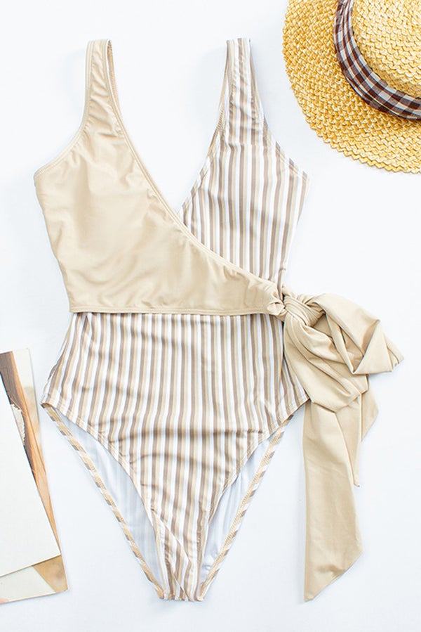 Colorful and Cute Lemon Print Bikini Swimsuit Beige