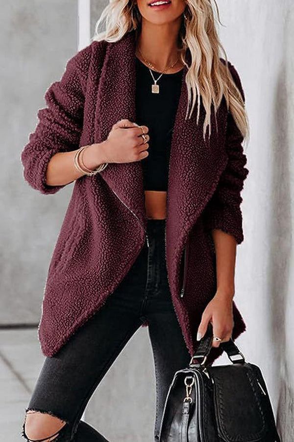 Fashion casual lambskin jacket with zipper pockets and grain velvet jacket Claret